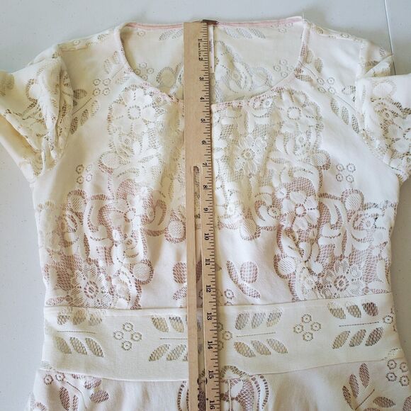 Free People Lovers Folk Song Lace Fit Flare Dress Ivory Bell Sleeve Boho Cottage - Picture 10 of 16